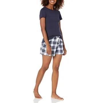 Stylish Amazon Essentials Women's Sleep Tee Set in Navy Plaid