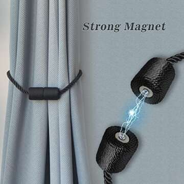 Hion Magnetic Curtain Tiebacks Black 4 Pack - Stylish Holders