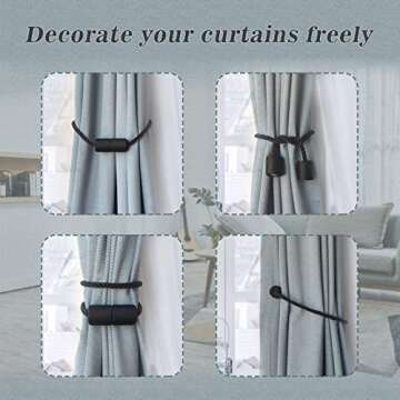 Hion Magnetic Curtain Tiebacks Black 4 Pack - Stylish Holders