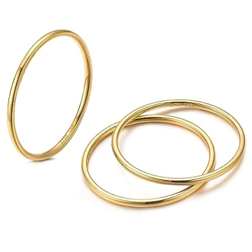 NOKMIT 3PCS 1mm 14K Gold Filled Rings Set for Women - Dainty Comfortable Gold Rings