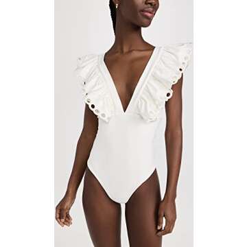 Sea Women's Solid Scallop One Piece, White, S