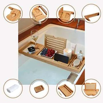 Enlux Premium Bathtub Tray Caddy - Expandable Bath Tray - Unique House Warming Gifts, New Home, Anniversary & Wedding Gifts for Couple, Bridal Shower Gift for Women
