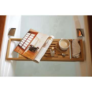 Enlux Premium Bathtub Tray Caddy - Expandable Bath Tray - Unique House Warming Gifts, New Home, Anniversary & Wedding Gifts for Couple, Bridal Shower Gift for Women