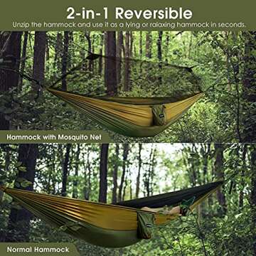 G4Free Large Camping Hammock with Mosquito Net 2 Person Pop-up Parachute Lightweight Hanging Hammocks Tree Straps Swing Bed for Outdoor Backpacking Backyard Hiking