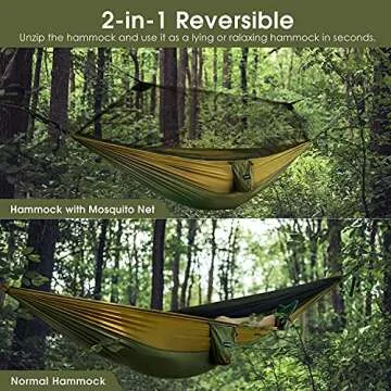 G4Free Large Camping Hammock with Mosquito Net 2 Person Pop-up Parachute Lightweight Hanging Hammocks Tree Straps Swing Bed for Outdoor Backpacking Backyard Hiking