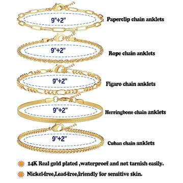 AOZEL 14K Gold Plated Waterproof Anklets for Women