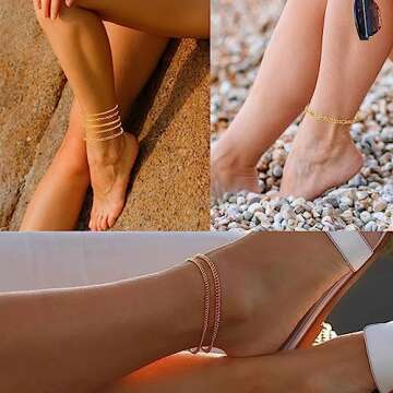 AOZEL 14K Gold Plated Waterproof Anklets for Women