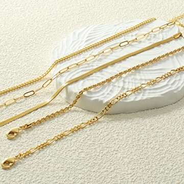 AOZEL 14K Gold Plated Waterproof Anklets for Women