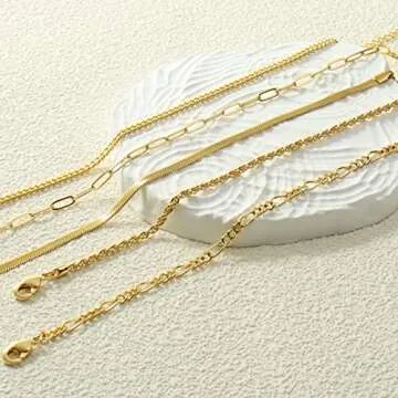 AOZEL 14K Gold Plated Waterproof Anklets for Women