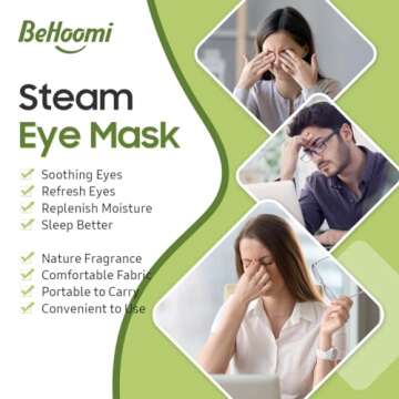 BeHoomi 20 Packs Steam Eye Mask, Heated Eye Mask Warm Compress for Eyes, Disposable Self Heating Eye Mask for Sleep, Spa, Travel Essentials & Relaxation Gifts for Women, Stocking Stuffers (Green Tea)