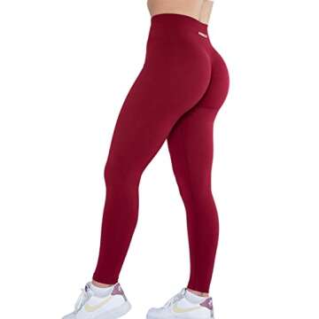 AUROLA Workout Leggings for Women Seamless Scrunch Tights Tummy Control Gym Fitness Girl Sport Active Yoga Pants (M, Deep Red)