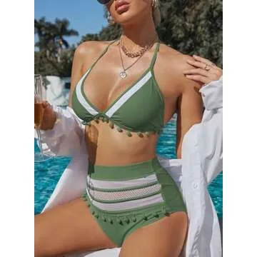 Dokotoo Women’s Stylish High Waist Bikini Set with Tassels