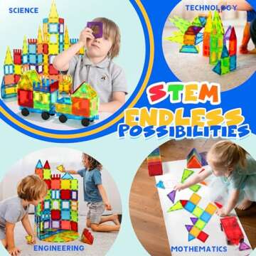 W WISE BLOCK Magnetic Tiles, 131PCS Magnetic Blocks with 2 Cars, Learning Magnetic Building Blocks S...