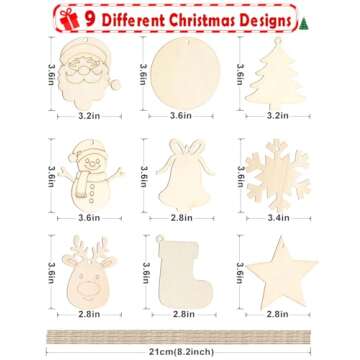 Wohohoho 45Pcs Unfinished Paintable Blank Wooden Christmas Ornaments with Tray, 9 Designs DIY Predri...