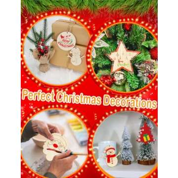 Wohohoho 45Pcs Unfinished Paintable Blank Wooden Christmas Ornaments with Tray, 9 Designs DIY Predrilled Wood Ornaments for Crafts. Christmas Tree Hanging Decorations Xmas Art Birthday Gift for Kids