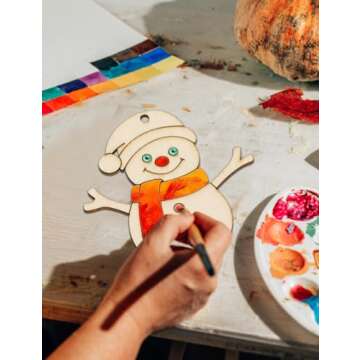 Wohohoho 45Pcs Unfinished Paintable Blank Wooden Christmas Ornaments with Tray, 9 Designs DIY Predrilled Wood Ornaments for Crafts. Christmas Tree Hanging Decorations Xmas Art Birthday Gift for Kids