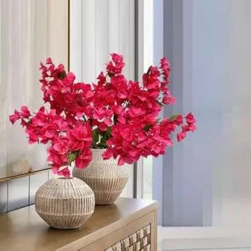 Magrowie Pack of 8 Silk Bougainvillea Artificial Flowers Stems Full Floral Branches for Home, Garden, Office Decor Wedding Centerpieces, Table Runner - 31.5 inch (Fuchsia)