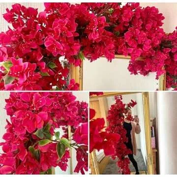 Magrowie Pack of 8 Silk Bougainvillea Artificial Flowers Stems Full Floral Branches for Home, Garden, Office Decor Wedding Centerpieces, Table Runner - 31.5 inch (Fuchsia)