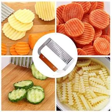 Crinkle Cutters, Crinkle Cutting Tool French Fry Slicer Stainless Steel Blade Wooden Handle Vegetable Salad Chopping Knife,Wood handle Serrator, 7-Inch