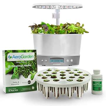 AeroGarden Harvest Elite 360 Indoor Garden Hydroponic System with LED Grow Light and Herb Kit, Holds up to 6 Pods, White