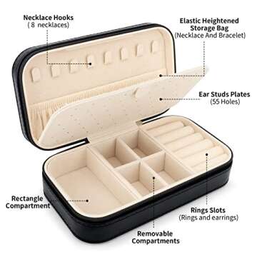 DesignSter Travel Jewelry Box, PU Leather Portable Jewelry Case, Small Jewelry Boxes for Gifts, Trav...