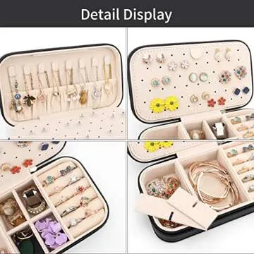 DesignSter Travel Jewelry Box, PU Leather Portable Jewelry Case, Small Jewelry Boxes for Gifts, Travel Jewelry Organizer for Women Rings Earrings Necklaces Bracelets (Black)