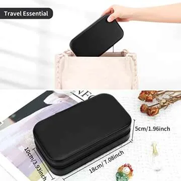 DesignSter Travel Jewelry Box, PU Leather Portable Jewelry Case, Small Jewelry Boxes for Gifts, Travel Jewelry Organizer for Women Rings Earrings Necklaces Bracelets (Black)