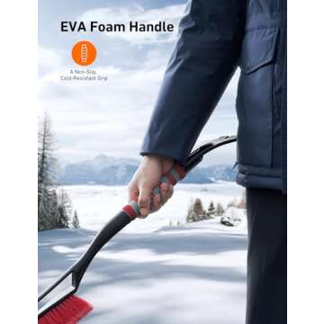AstroAI 27" Snow Brush and Ice Scrapers for Car Windshield, Detachable Snow Scrapers with Ergonomic Foam Grip for Cars, Trucks, SUVs (Heavy Duty ABS, PVC Brush, Red)