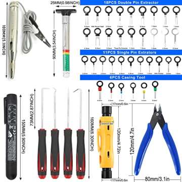 91pcs Auto Terminal Extractor Removal Tool Kit, Terminal Ejector, Wire Connector Pin Release Extractor, Cable Cutter Pliers; Cable Stripper, Pick Hook Set, Brake Fluid Tester, Car Light Circuit Tester