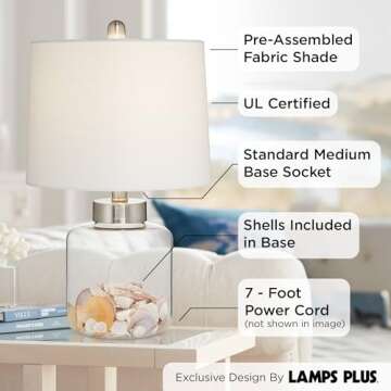 360 Lighting Nautical Coastal Accent Table Lamp Fillable 20.5" High Clear Glass Sea Shells Off White...