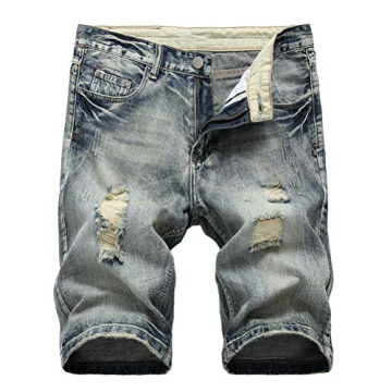 Lavnis Men's Casual Denim Shorts Classic Fit Distressed Summer Fashion Ripped Short Jeans Gray 36