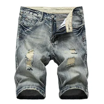 Lavnis Men's Casual Denim Shorts Classic Fit Distressed Summer Fashion Ripped Short Jeans Gray 36