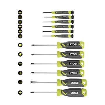 12-Piece Screwdriver Bundle with 6 Screwdrivers and 6 Precision Screwdrivers, Chrome Plated, Cushion Grip Handles, Magnetic Precision Fit Tip, Anti-Roll Body, Hang Hole and Buho Tool Pouch