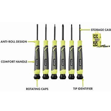 12-Piece Screwdriver Bundle with 6 Screwdrivers and 6 Precision Screwdrivers, Chrome Plated, Cushion Grip Handles, Magnetic Precision Fit Tip, Anti-Roll Body, Hang Hole and Buho Tool Pouch