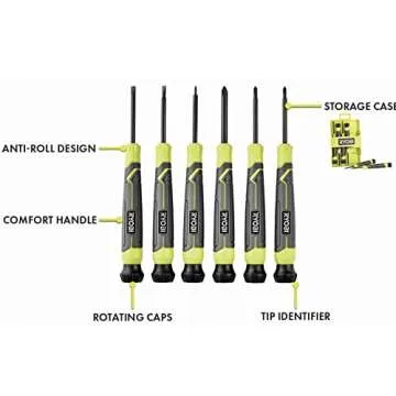 12-Piece Screwdriver Bundle with 6 Screwdrivers and 6 Precision Screwdrivers, Chrome Plated, Cushion Grip Handles, Magnetic Precision Fit Tip, Anti-Roll Body, Hang Hole and Buho Tool Pouch