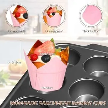 SRIVIJA 100Pcs Greaseproof Paper Muffin Liners，Tulip Cupcake Liners，Baking Liners，Premium Baki...