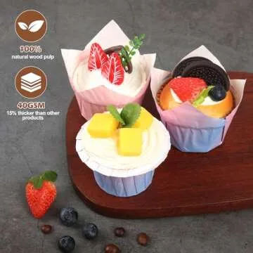 SRIVIJA 100Pcs Greaseproof Paper Muffin Liners，Tulip Cupcake Liners，Baking Liners，Premium Baking Cups Cupcake Wrappers for party,Weddings, Birthdays(pink)