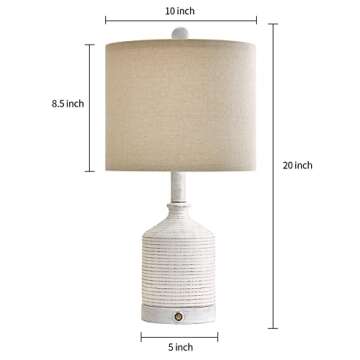 PoKat 20'' Bedside Table Lamps for Bedroom - 3 Way Dimmable Touch Lamps for Night Stands USB, Small ...