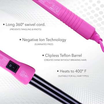 HerStyler Grande Ceramic Curling Iron - 1 inch, Pink (Curling Wand for Long Short Hair, Dual Voltage...