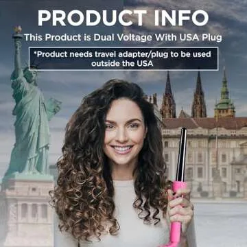 HerStyler Grande Ceramic Curling Iron - 1 inch, Pink (Curling Wand for Long Short Hair, Dual Voltage, Negative Ions, Tapered Barrel, User Friendly, PF30)