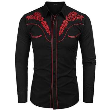 COOFANDY Mens Long Sleeve Shirt Embroidery Western Shirts Casual Button Down Shirt Vintage Country Shirts for Men