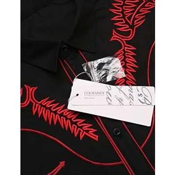COOFANDY Mens Long Sleeve Shirt Embroidery Western Shirts Casual Button Down Shirt Vintage Country Shirts for Men