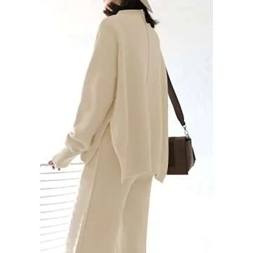 Viottiset Women's 2 Piece Outfits Sweater Set Wide Leg Pants High Neck Sweatsuit Fall Winter Knit Loungewear Apricot L