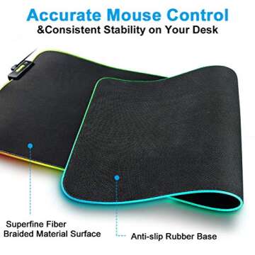 Large RGB Gaming Mouse Pad - Soft Non-Slip Rubber Base Led Mousepad, Thick Computer Keyboard Mice Mat for MacBook, PC, Laptop, Desk(31.5 x 11.8 x 0.15In)