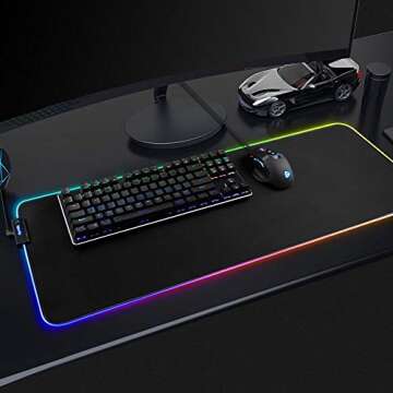 Large RGB Gaming Mouse Pad - Soft Non-Slip Rubber Base Led Mousepad, Thick Computer Keyboard Mice Mat for MacBook, PC, Laptop, Desk(31.5 x 11.8 x 0.15In)