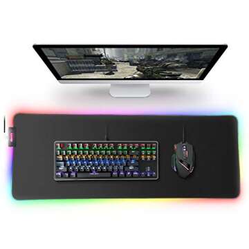 Large RGB Gaming Mouse Pad - Soft Non-Slip Rubber Base Led Mousepad, Thick Computer Keyboard Mice Mat for MacBook, PC, Laptop, Desk(31.5 x 11.8 x 0.15In)