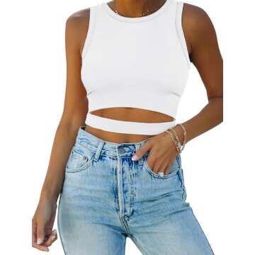 ANRABESS Women Tank Tops High Neck Sleeveless Sexy Cutout Racer Back Going Out Crop Tops Shirts Summ...