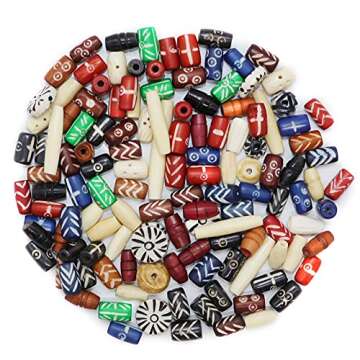 Fun-Weevz 120 PCS Ox Bone Beads for Jewelry Making Adults, Large Natural African Beads, Native American and Indian Bead Supplies, Bulk Assorted Craft Buffalo Bone Hairpipe Beads