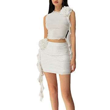 Chic Ruffle 2 Piece Mini Skirt Set for Women - Y2K Style