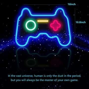 HSEFURNI Gamepad Neon Sign 16" x 11", Birthday Gifts for Teen Boys, USB Powered Light Up LED Signs, ...